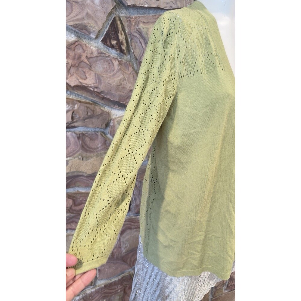 August Silk Size M  Pistachio Sweater Cardigan criss cross back cottage casual - Picture 6 of 11